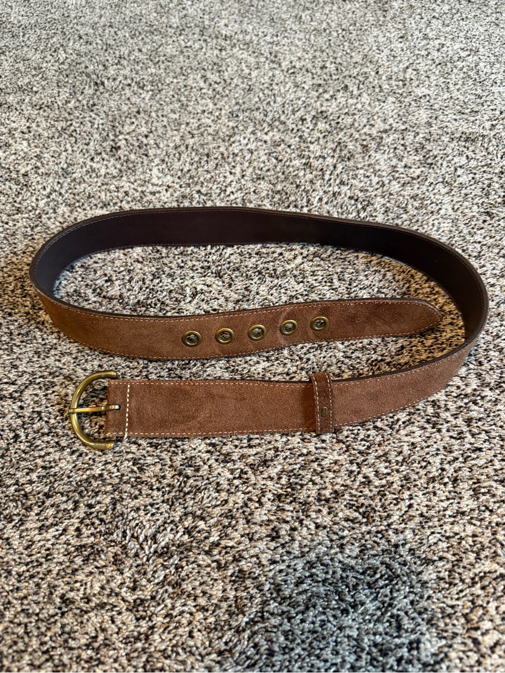 Coach 8979 Brown Suede Leather Belt Large Brass Buckle Vintage Y2K
